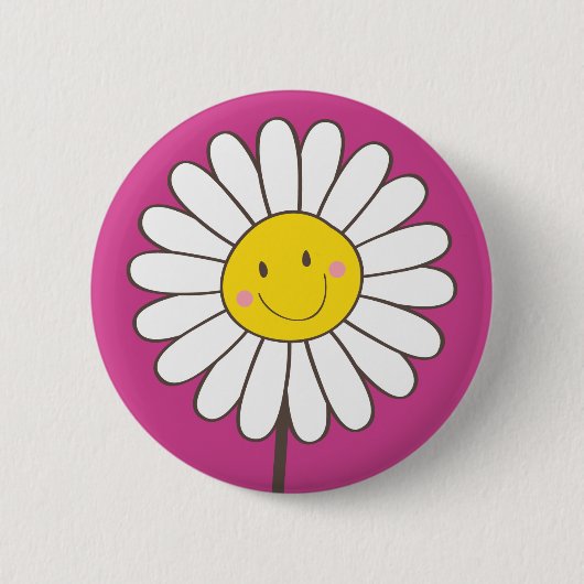 Happy Smiling Whimsical Daisy Button / Pin Badge (Voorkant)