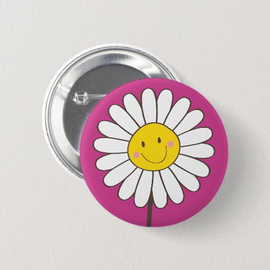 Happy Smiling Whimsical Daisy Button / Pin Badge (Voorkant /achterkant)