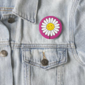 Happy Smiling Whimsical Daisy Button / Pin Badge (In situ)