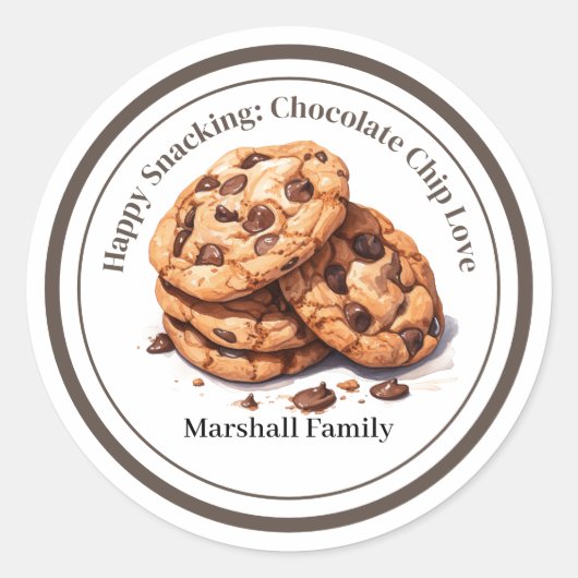 Happy Snacking: Chocolade Chip Liefde Ronde Sticker (Voorkant)