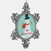 Happy snewman Chrismas groet keepomwille Tin Sneeuwvlok Ornament (Links)