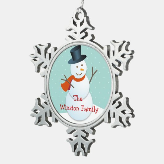 Happy snewman Chrismas groet keepomwille Tin Sneeuwvlok Ornament (Rechts)