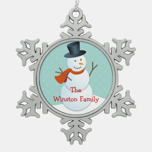 Happy snewman Chrismas groet keepomwille Tin Sneeuwvlok Ornament (Voorkant)