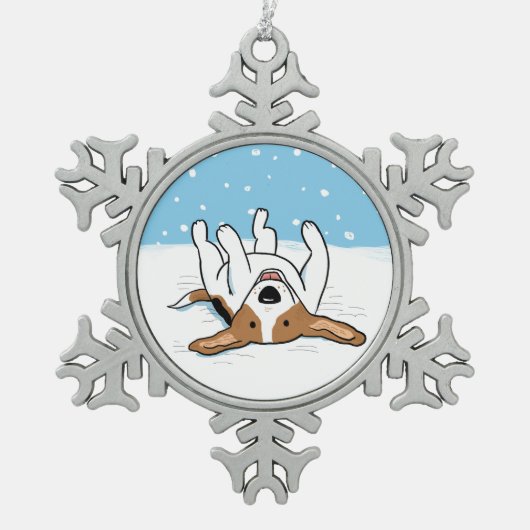 Happy Snow Beagle - Cute Dog Kerstfeestdag Tin Sneeuwvlok Ornament (Voorkant)