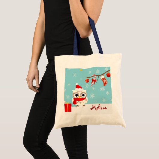 Happy Snow Owl kerstCanvas tas (Voorkant (product))
