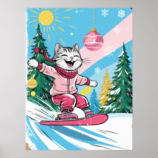 Happy Snowboarding Cat Poster (Voorkant)