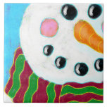 Happy Snowman Abstracte Art Tegeltje<br><div class="desc">Mijn kleurrijke abstracte schilderij van een vrolijke sneeuwman maakt deze keramische tegel een schattig werk van kerstkunst!</div>
