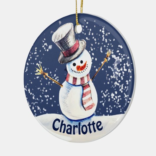 Happy Snowman Art Keramisch Ornament (Links)