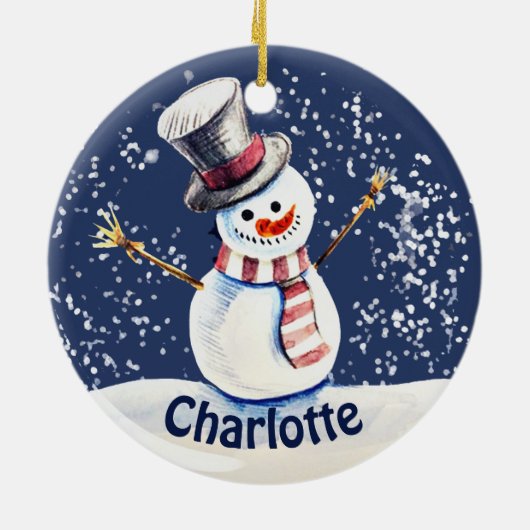 Happy Snowman Art Keramisch Ornament (Achterkant)