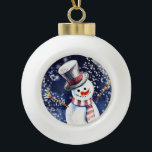 Happy Snowman Art Keramische Bal Ornament<br><div class="desc">Traditionele kerstschilderij van een gelukkige sneeuwman op een schattige decoratieve versiering.</div>
