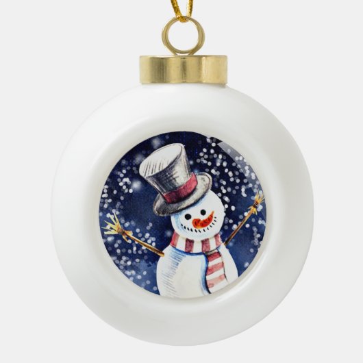 Happy Snowman Art Keramische Bal Ornament (Voorkant)