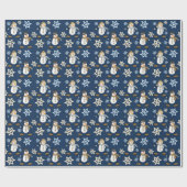 Happy Snowman Blue Kerstmis Cadeaupapier (Vlak)