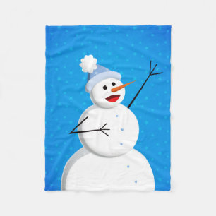 Happy Snowman Blue Kerstmis Fleece Deken
