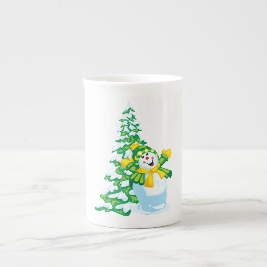 Happy Snowman Cartoon Porselein Kop (Voorkant)