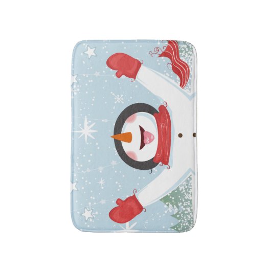 Happy Snowman Chrismas Bathmat Badmat (Voorkant Verticaal)
