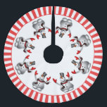 Happy Snowman Christmas Cheer Kerstboom Rok<br><div class="desc">Dit schattige vakantiemotief toont een gelukkige sneeuwman met rode wanten en sjaal omringd door een snoeprietrand van rode en witte strepen.</div>