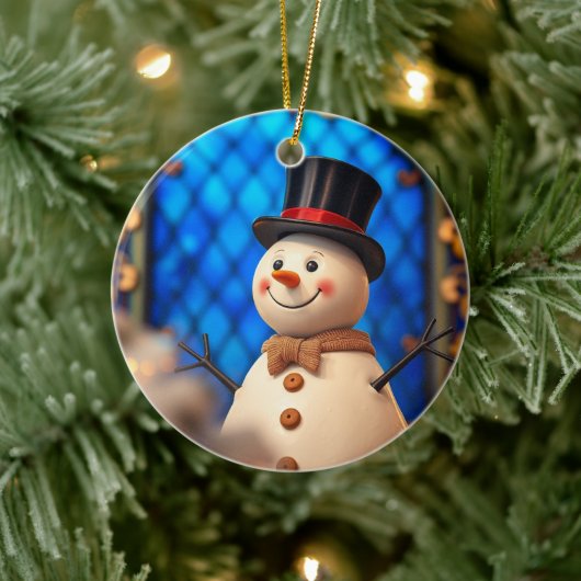 Happy Snowman Christmas Ornament Blue Faux Stained (Boom)
