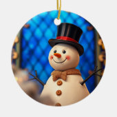 Happy Snowman Christmas Ornament Blue Faux Stained (Voorkant)