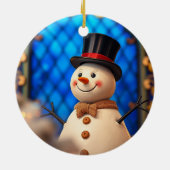 Happy Snowman Christmas Ornament Blue Faux Stained (Achterkant)