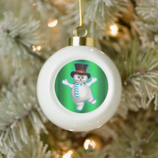Happy Snowman Dancing Keramische Bal Ornament (Boom)