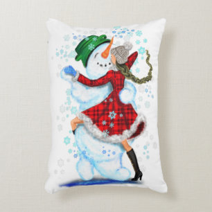 Happy Snowman en Girl Dance Tango Kerstfeest Accent Kussen