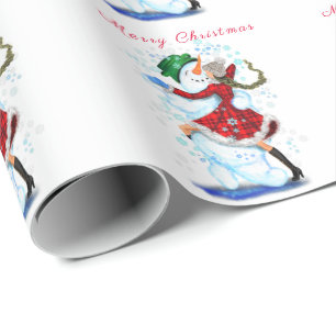 Happy Snowman en Girl Dance Tango Kerstfeest Cadeaupapier