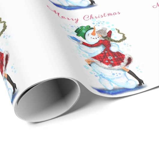 Happy Snowman en Girl Dance Tango Kerstfeest Cadeaupapier (Rol Hoek)