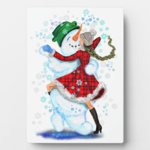Happy Snowman en Girl Dance Tango Kerstfeest Fotoplaat