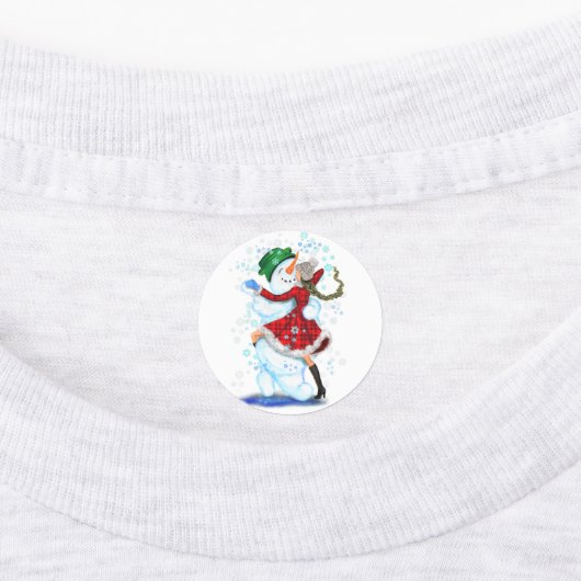 Happy Snowman en Girl Dance Tango Kerstfeest Labels (Aangebracht)