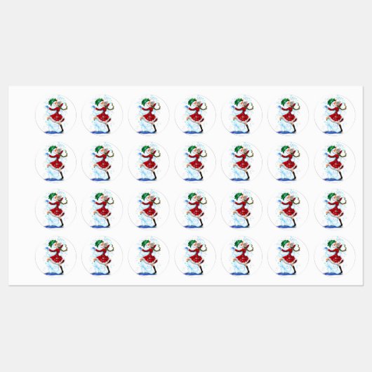 Happy Snowman en Girl Dance Tango Kerstfeest Labels (Vel)