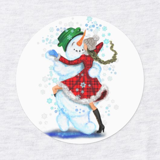 Happy Snowman en Girl Dance Tango Kerstfeest Labels (Design 3)