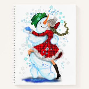 Happy Snowman en Girl Dance Tango Kerstfeest Notitieboek