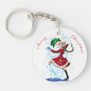Happy Snowman en Girl Dance Tango Kerstfeest Sleutelhanger