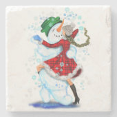 Happy Snowman en Girl Dance Tango Kerstfeest Stenen Onderzetter (Voorkant)