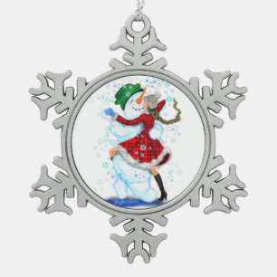 Happy Snowman en Girl Dance Tango Kerstfeest Tin Sneeuwvlok Ornament