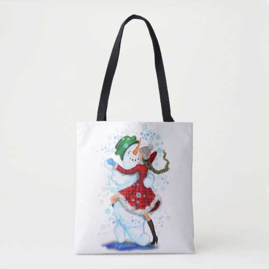 Happy Snowman en Girl Dance Tango Kerstfeest Tote Bag (Voorkant)