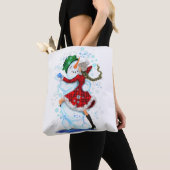 Happy Snowman en Girl Dance Tango Kerstfeest Tote Bag (Dichtbij)