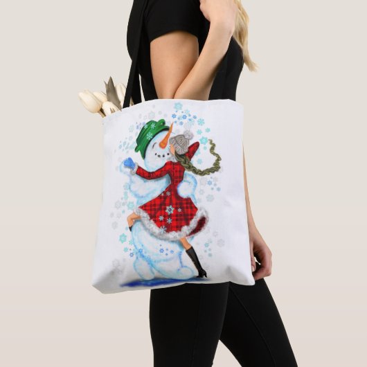 Happy Snowman en Girl Dance Tango Kerstfeest Tote Bag (Dichtbij)