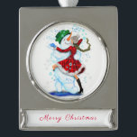 Happy Snowman en Girl Dance Tango Kerstfeest Verzilverd Banner Ornament<br><div class="desc">Happy Snowman and Girl Dance Tango kerstparty Fun Cartoon Tekenen - Kies / voeg je unieke tekst / naam / kleur toe - maak je speciale cadeautje - vergroot en verwijder of verwijder elementen / tekst met aanpassingsgereedschap ! Tekening en ontwerp door MIGNED. Zie mijn andere projecten/schilderijen. Je kunt ook...</div>