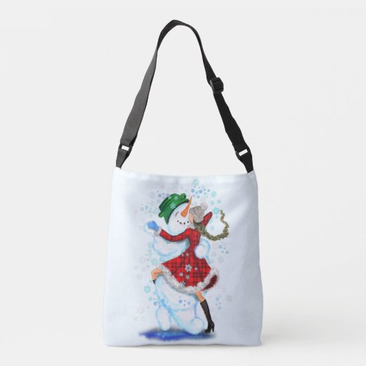 Happy Snowman en Girl Dance Tango Kerstmis Crossbody Tas (Achterkant)