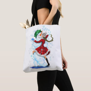 Happy Snowman en Girl Dance Tango Kerstmis - Fun Tote Bag