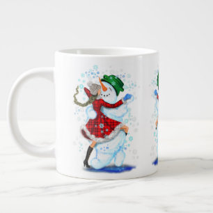 Happy Snowman en Girl Dance Tango Kerstmis Grote Koffiekop