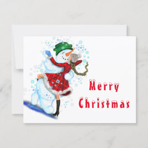 Happy Snowman en Girl Dance Tango Merry Kerstmis