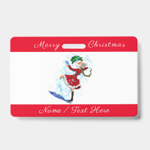 Happy Snowman en Girl Dance Tango Merry Kerstmis Badge