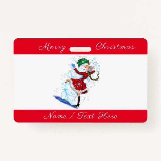 Happy Snowman en Girl Dance Tango Merry Kerstmis Badge (Voorkant)