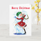 Happy Snowman en Girl Dance Tango Merry Kerstmis Kaart (Gele Bloem)