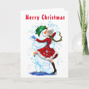 Happy Snowman en Girl Dance Tango Merry Kerstmis Kaart