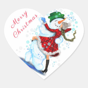 Happy Snowman en Meisje Dansers Kerst sticker