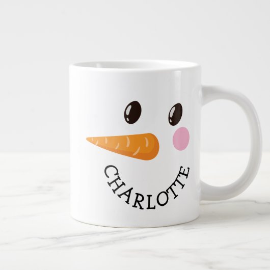 Happy Snowman Face Custom Name Holiday Gift Jumbo Grote Koffiekop (Rechts)