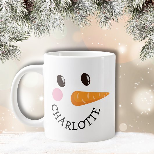 Happy Snowman Face Custom Name Holiday Gift Jumbo Grote Koffiekop